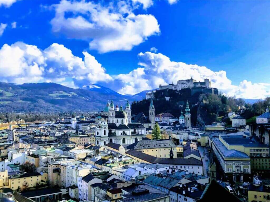 View of Salzburg looking at the fortress