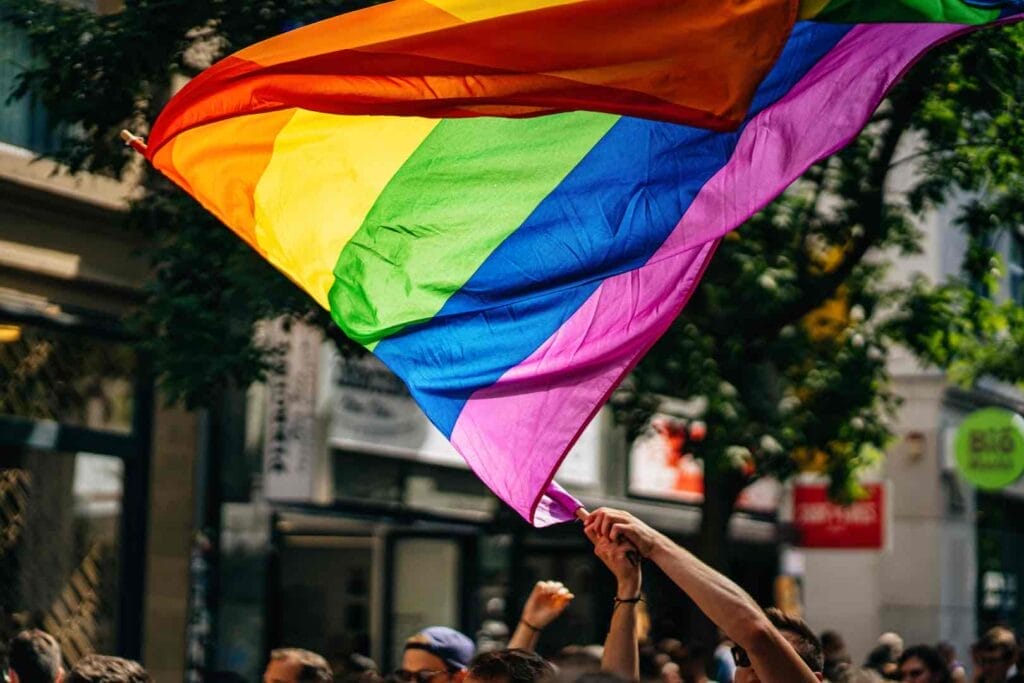 gay pride flag on the street