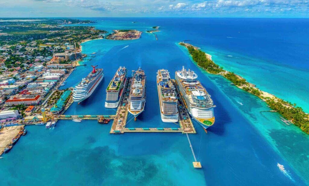 Cruise ships in the Bahamas.