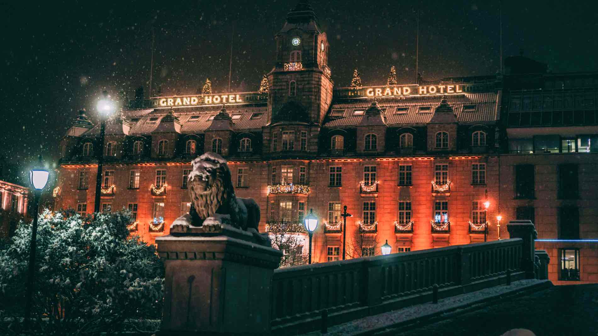 Snowy Oslo at night