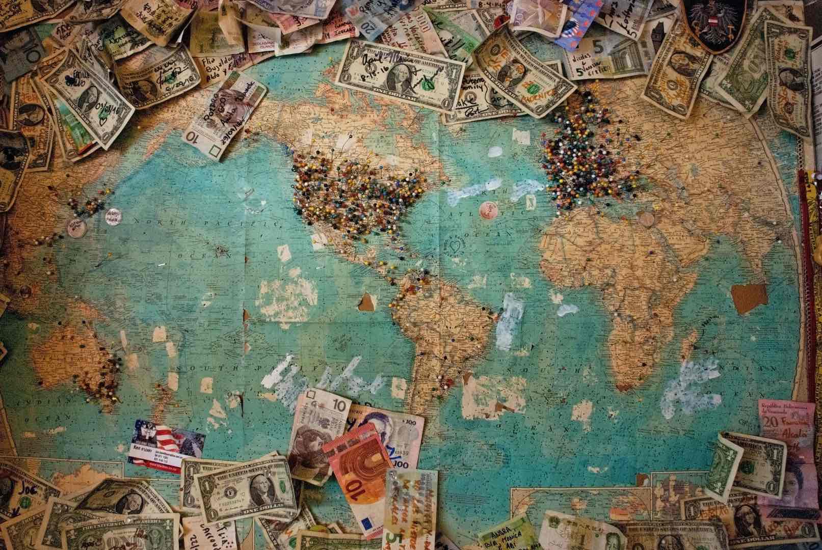 world map with different currency