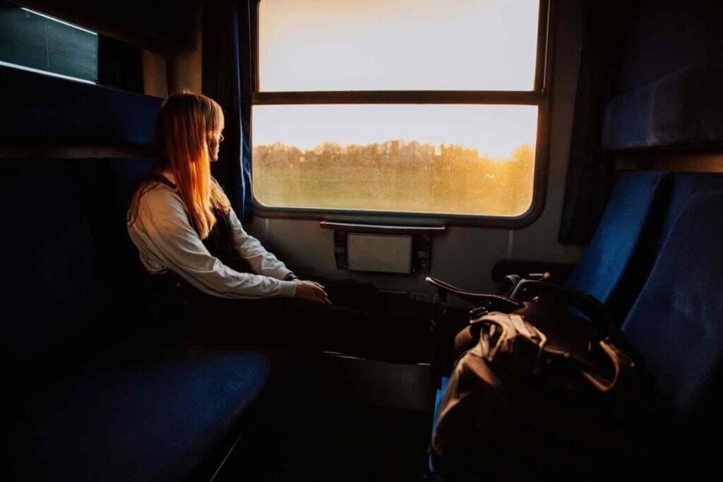 solo traveller on a train.