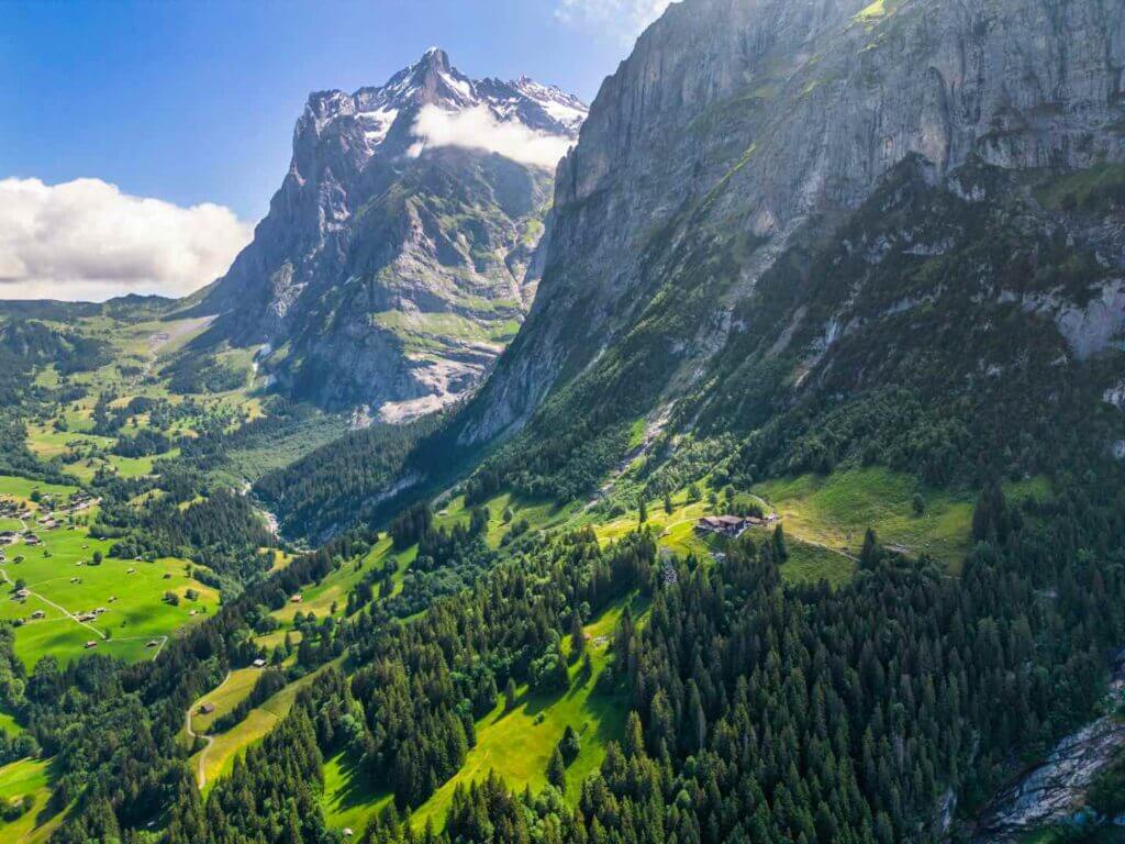 A Swiss mountain village in Grindelwald with traditional chalets