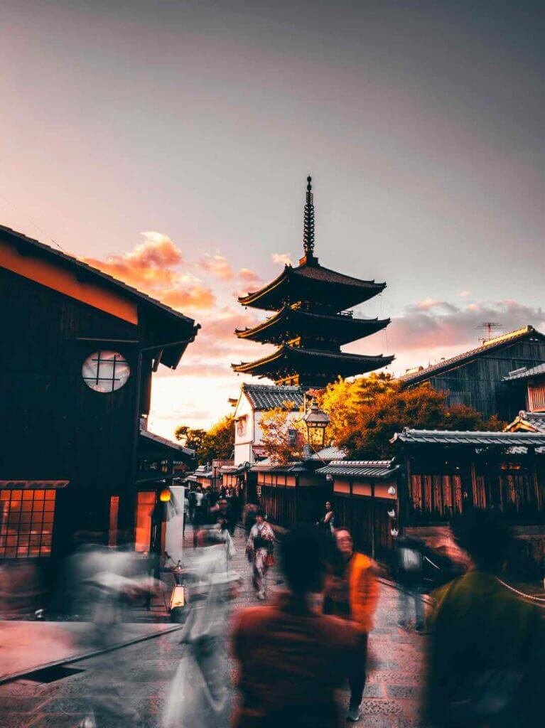 A busy Kyoto with Fall Foliage