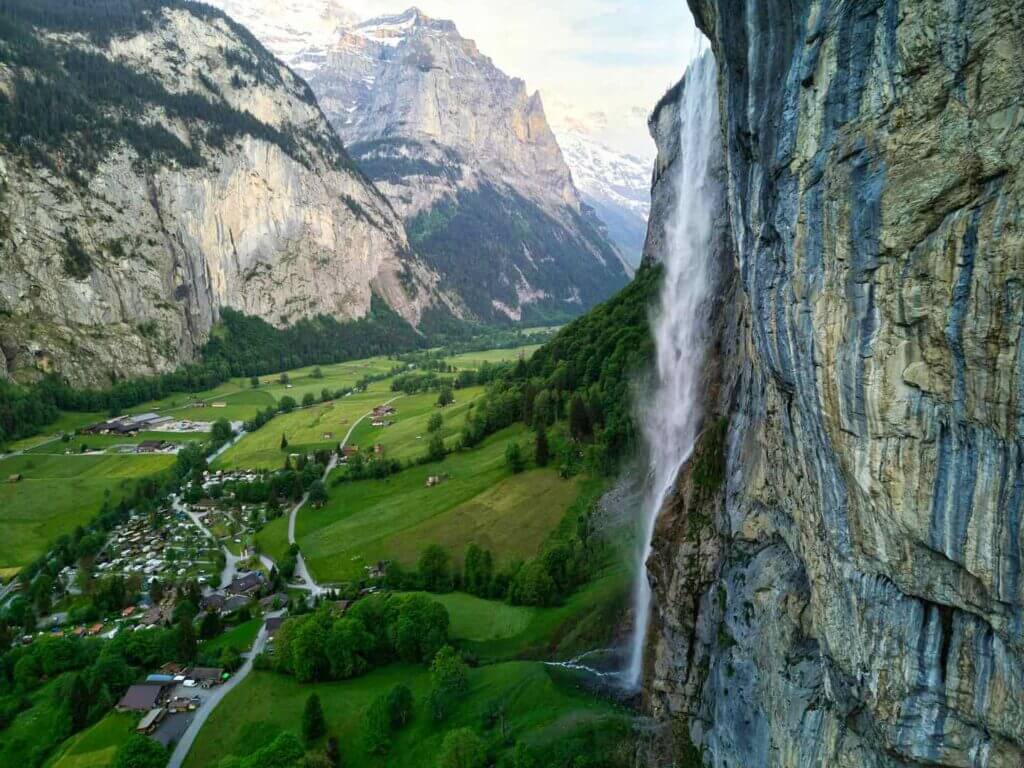 Close up of the waterfall at Lauterbrunnen